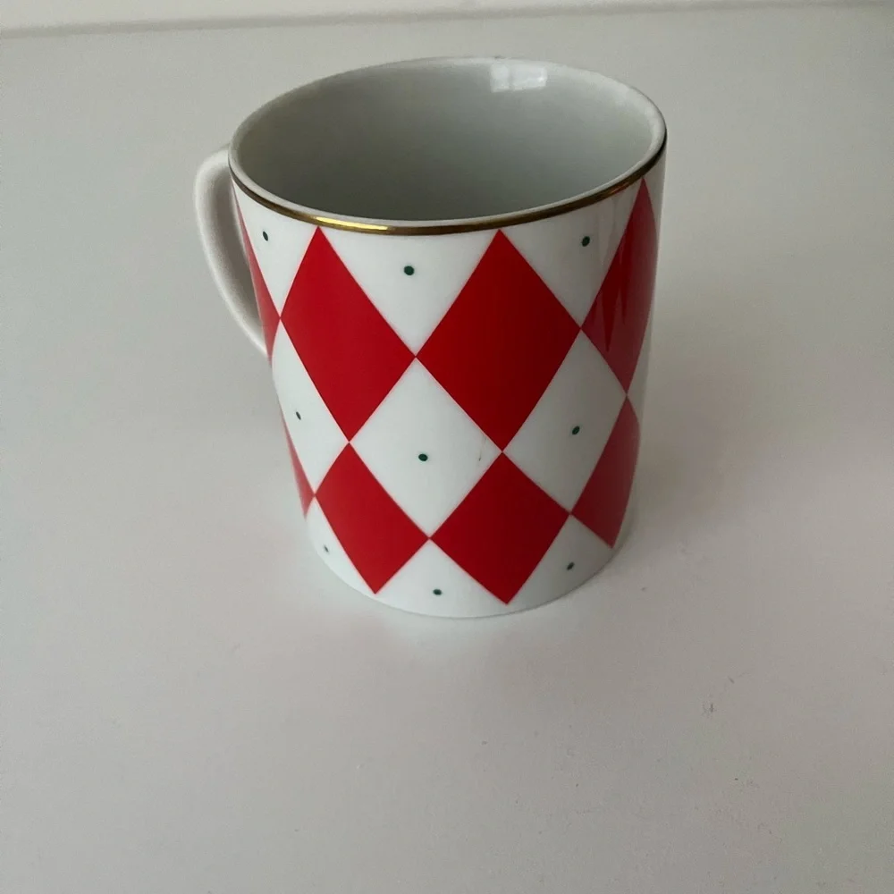 Williams Sonoma Porcelain Harlequin Red Diamond Mugs Set of 2